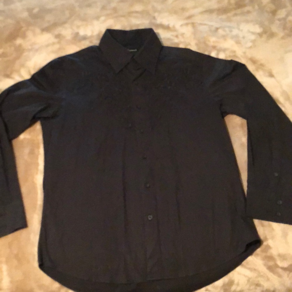 7 Diamonds Black Button Down W/ Chest Design